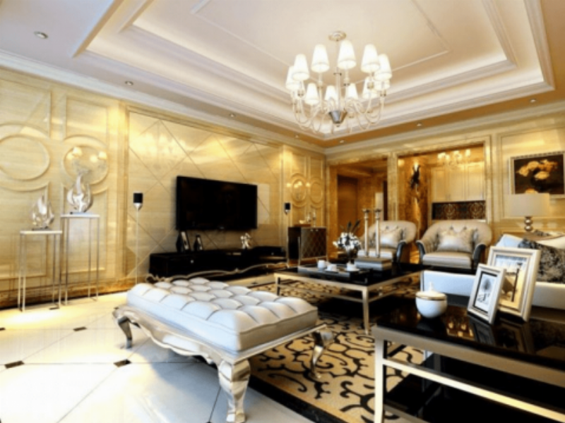 Mẫu trần thạch cao giật cấp hiện đại, sang trọng cho phòng khách
